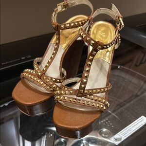 Michael Kors Studded Brown Platform Sandals